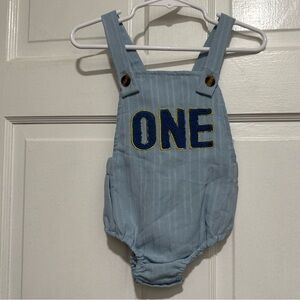 12 Month Boys First Birthday Outfit Bubble One Piece Blue